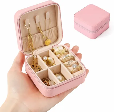 Small Travel Jewelry Box Organizer, Mini Pink Case