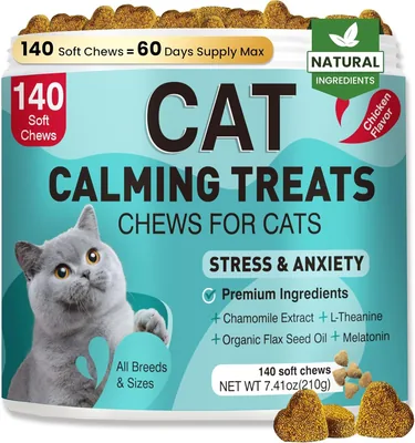 MNQAXZ Cat Calming Treats, 140 Soft Chews to Relieve Anxiety, Stress & Prevent Bites, Perfect for Tr