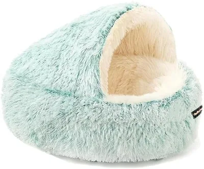 Topika Hooded Cat Dog Cave Bed - Cozy Plush Warm Bed