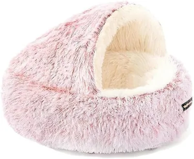 Topika Hooded Cat Dog Bed - Cozy Plush Warm Bed with Waterproof Base