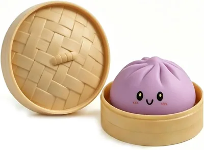 Cute Steamed Bun Stress Squeeze with Bamboo Steamer, Purple - Best Deal