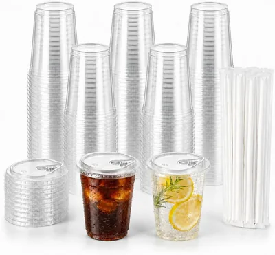 Sydroya 100 Pack 12oz Clear Cups with Lids & Straws - Best Deal