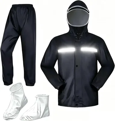 Conjunto de Pantalones Impermeables Negros para Adultos con Bolsillos Impermeables y Tiras Reflectantes, Impermeable para Extremo