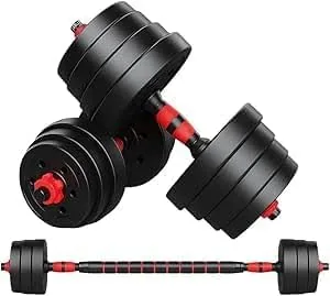 40KG Adjustable Dumbbell Barbell Set - Black & Red, Home Gym