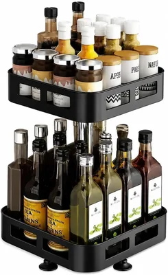 2-Tier 360° Rotating Lazy Susan Kitchen Organizer, Heavy-Duty Steel Spice Rack