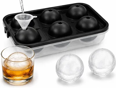 6 Ice Ball Tray Set with Funnel - BPA Free, Large Ice Cube Mold
