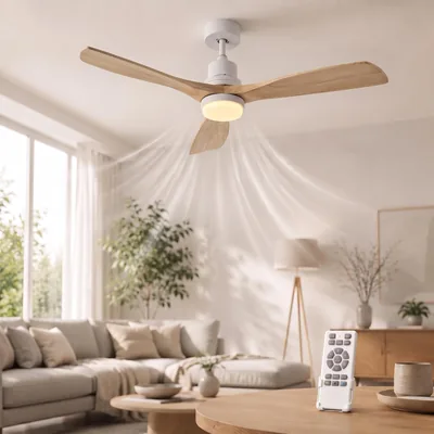 Thickoad Deckenventilator 132 cm mit Beleuchtung und Fernbedienung, leiser DC-Motor, 3 Flügel, 6 Geschwindigkeitsstufen, Timer, Best Deal