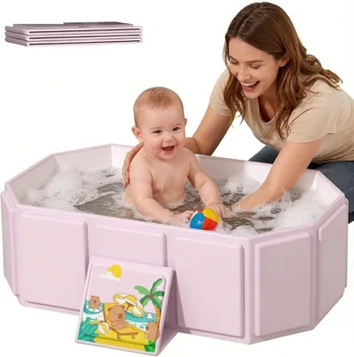 Bañera Portátil para Bebés, Impermeable y con Tapón de Desagüe