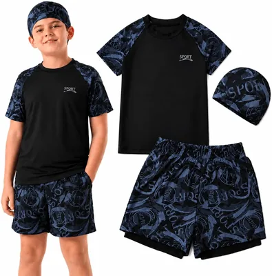 Boys Swimming Suit Set: Shorts, Shirt, Cap