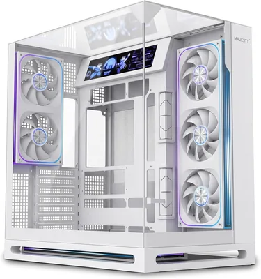 حالة كمبيوتر مكتبي وسطية Majesty Falcon X | شاشة فيديو 9.2 بوصة | تصميم احترافي عالي الجودة | 8 مراوح Infinity ARGB | ATX