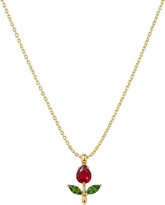 Gomsfancy Gold-Tone Rose Pendant Necklace for Women with Red Crystal, Floral Charm Chain Stainless Steel Anti Tarnish Waterproof - Best Deal