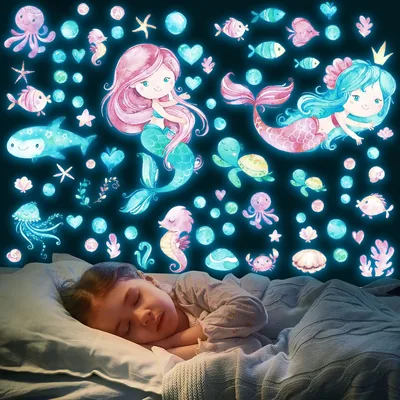 Luminous Mermaid Wall Stickers, Glow in The Dark Decals