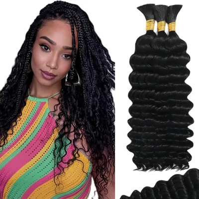 Hxxcoup Deep Wave Braiding Human Hair Extension #1B Naturl Black Best Deal