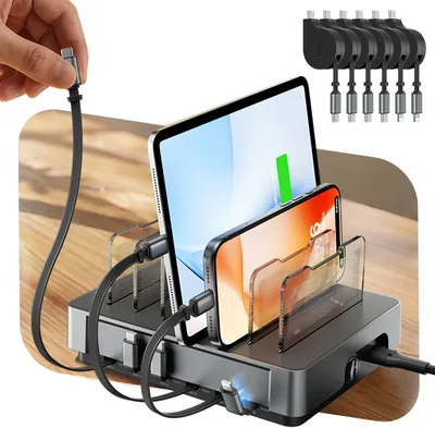 SooPii HomeHub H1 Pro 120W Charging Station Gray 6-port Fast Charger Modular Magnetic Hub