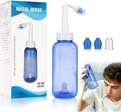 Irrigador Nasal 300ml con Válvula Automática y 2 Boquillas | Kit de Sinus Rinse y Lavado Nasal para Adultos, Incluye 2 Tubos