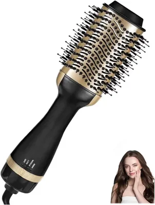 Ceramic Ionic Styling Brush 1000W Black & Gold | 4-in-1 Travel Tool, Dual Voltage, 3 Heat Settings