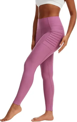 Leggings للسيدات مرتفعات الخصر للتحكم في البطن مع تجعيد جانبي كامل الطول للياقة البدنية واليوغا والأنشطة اليومية
