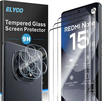 Vetro temperato ELYCO per Redmi Note 15 5G/POCO M8 5G, 3+2 Pezzi Film | 3 Protezioni Schermo + 2 Film Camera, 9H