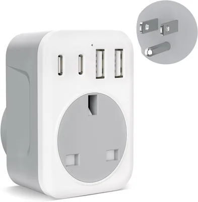 5 in 1 UK to USA Travel Adapter - 2 USB & 2 USB-C