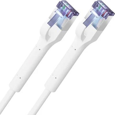 deleyCON 1 m CAT7 patchkabel smal - 10 Gbit/s nätverkskabel - vit | Ultrafin Ethernet-kabel för snabb LAN Internet, RJ45-kon
