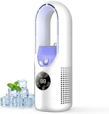 Mini USB Luftkühler mit breitem Zirkulationswinkel - Lautloser Tischventilator mit 6 Geschwindigkeitsstufen und Nebelfunktion - Hu