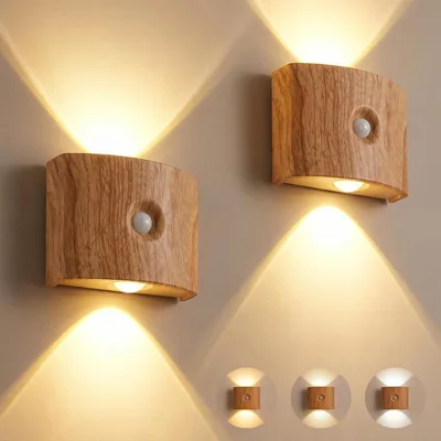 Kit de 2 Lámparas de Pared Interior Inalámbricas con Sensor de Movimiento - Lámpara de Pared Recargable de 1200 mAh, Dimmable en 3 Colores, Luz Arriba/Abajo