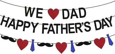 Happy Father's Day Glitter Gold Banner Blue Heart Bunting - Best Deal