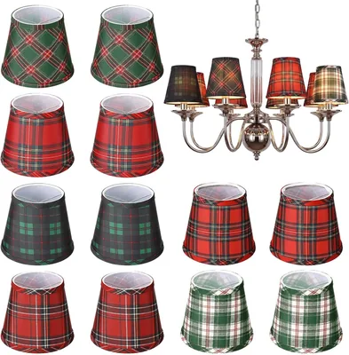 Fumete 6 Pack Christmas Tartan Plaid Clip-on Lamp Shades