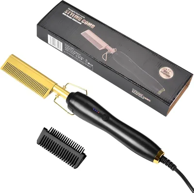 Ceramic Electric Hot Comb Hair Straightener, Fine-Tooth Gold