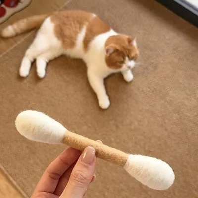 猫おもちゃ 天然ウール 綿棒型ぬいぐるみ