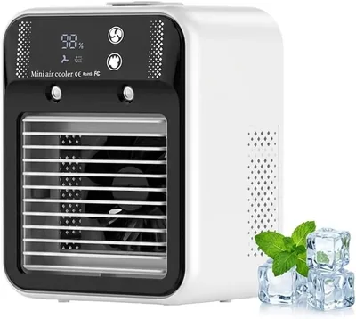 Mini USB Luftkühler mit 500 ml Wassertank - Tragbarer Luftkühler mit 2 Geschwindigkeiten & 2 Nebelstufen - Doppel Nano Sprühdüse - D