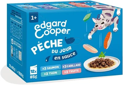 Edgard & Cooper - Peach of the Day : Sacs de nourriture humide en sauce pour chat adulte (12x85g) avec du poisson réel et des ingrédients naturels - 94% de réduction