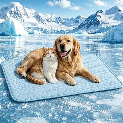 Odipie Kühlmatte für Hunde und Katzen 100 x 70 cm - Selbstkühlend & Waschbar, Eisseide-Gewebe für Hunde und Katzen