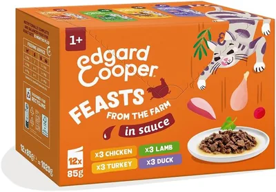 Edgard & Cooper Wet Cat Food Sachet, Selezione di Carne in Salsa (12 x 3 oz), Ingredienti Naturali e Senza Zuccheri Aggiunti - Risparmia il 87%