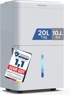 Newentor Elektrische Luftentfeuchter, 20 L, Keller-Luftentfeuchter, Raumluftentfeuchter für Zuhause bis 150 m³/50 m² mit Timer
