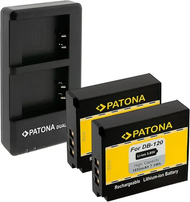 PATONA 2x Batteri för Ricoh DB-120 GR IV 1850mAh med USB-C Ladare | Set med 2 Opladbare Batterier och Dubbeln USB-C Ladare