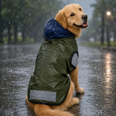 Woofy Dog Raincoat: 50% Off - Waterproof & Windproof कुत्ते का बारिश का कोट, एडजस्टेबल हूड, रिफ्लेक्टिव सुरक्षा पट्टियाँ