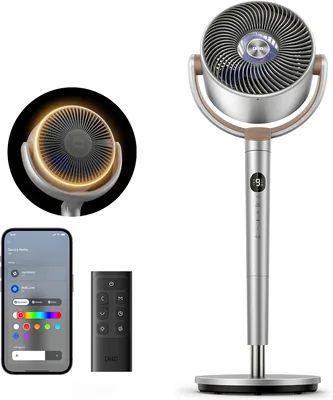 DREO Smart Bodenventilator mit RGB-Licht, 120°+120° Schwingung, leiser 20dB Ventilator mit Fernbedienung, 8h Timer, für Schlafzimmer