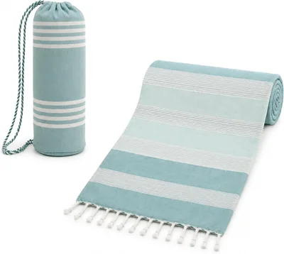 Toalla de Playa BOSKIMO Grande con Bolsa - Rayas Fouta Sarong y Bordes