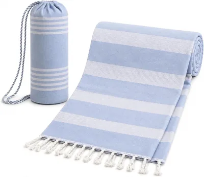 Toalla de Playa BOSKIMO Grande con Bolsa - Rayas Fouta Sarong y Fringes