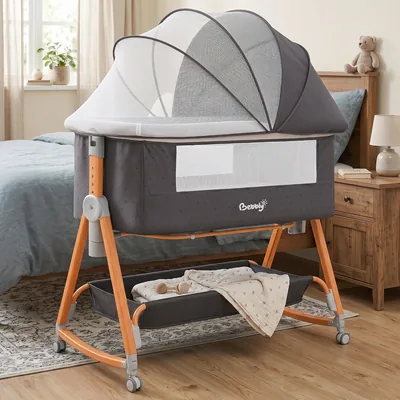 BEBBLY Cuna Colecho 3 en 1 para Bebé, Acabado Tipo Madera | Cama Multifuncional con Mosquitero, Altura Ajustable, Convertible Best Deal