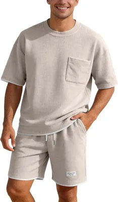 Conjunto de Waffle Genérico para Verano Hombre - Camiseta Manga Corta y Pantalones Cortos de 2 Piezas, Ropa Casual Transpirable
