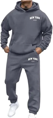 Y2K Herren Jogginganzug, Plain Zwei-Teiler Set, Tracksuit, Hoodie & Jogginghose, Freizeit Anzug mit Sweatshirt und Jogger