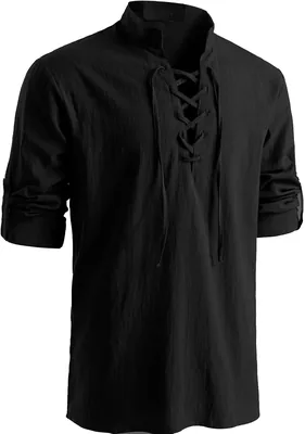 Men's Cotton Linen Shirt Drawstring Viking Costume Best Deal