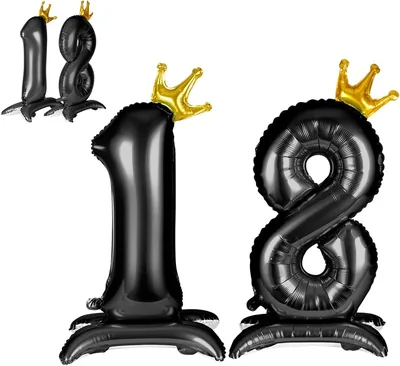 Balón Numerado APXEL 18 81 Negro 42" (107cm), Cread con Corona, Inflable con Helio o Aire, Decoración para Fiestas