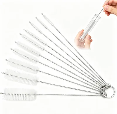HANWING Limpia Popotes 10 Piezas, Cepillo para Lavar Popotes Reutilizable de Nailon, Limpiador de Popote con Mango Flexible