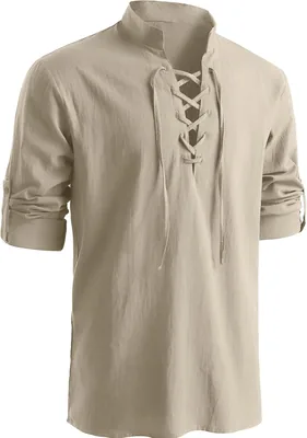 Men's Cotton Linen Shirt Drawstring Medieval Costume Best Deal