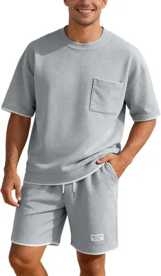 Conjunto de Waffle de Verano para Hombre Genérico 2026 - Ropa de Playa de 2 Piezas con Camiseta de Manga Corta y Pantalones Cortos Casuales, Transpirables - Mejor Oferta