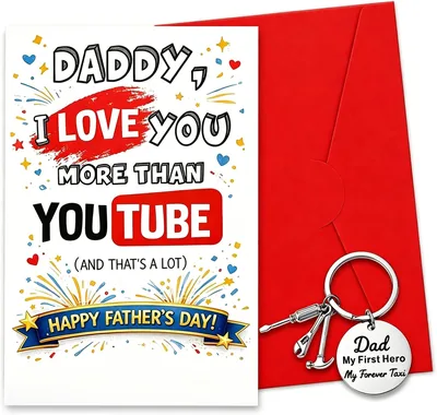 3Pcs Father's Day Dad Gifts - Card, Keyring & Red Envelope Best Deal
