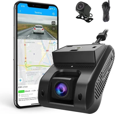 كاميرا JC261 Dash Cam حية بالفيديو، نظام مساعدة القيادة الأمامية والخلفية، تنبيه SOS، تنبيه السياج، 180 يومًا من التشغيل، مراقبة 24 ساعة عن بعد مع 10
